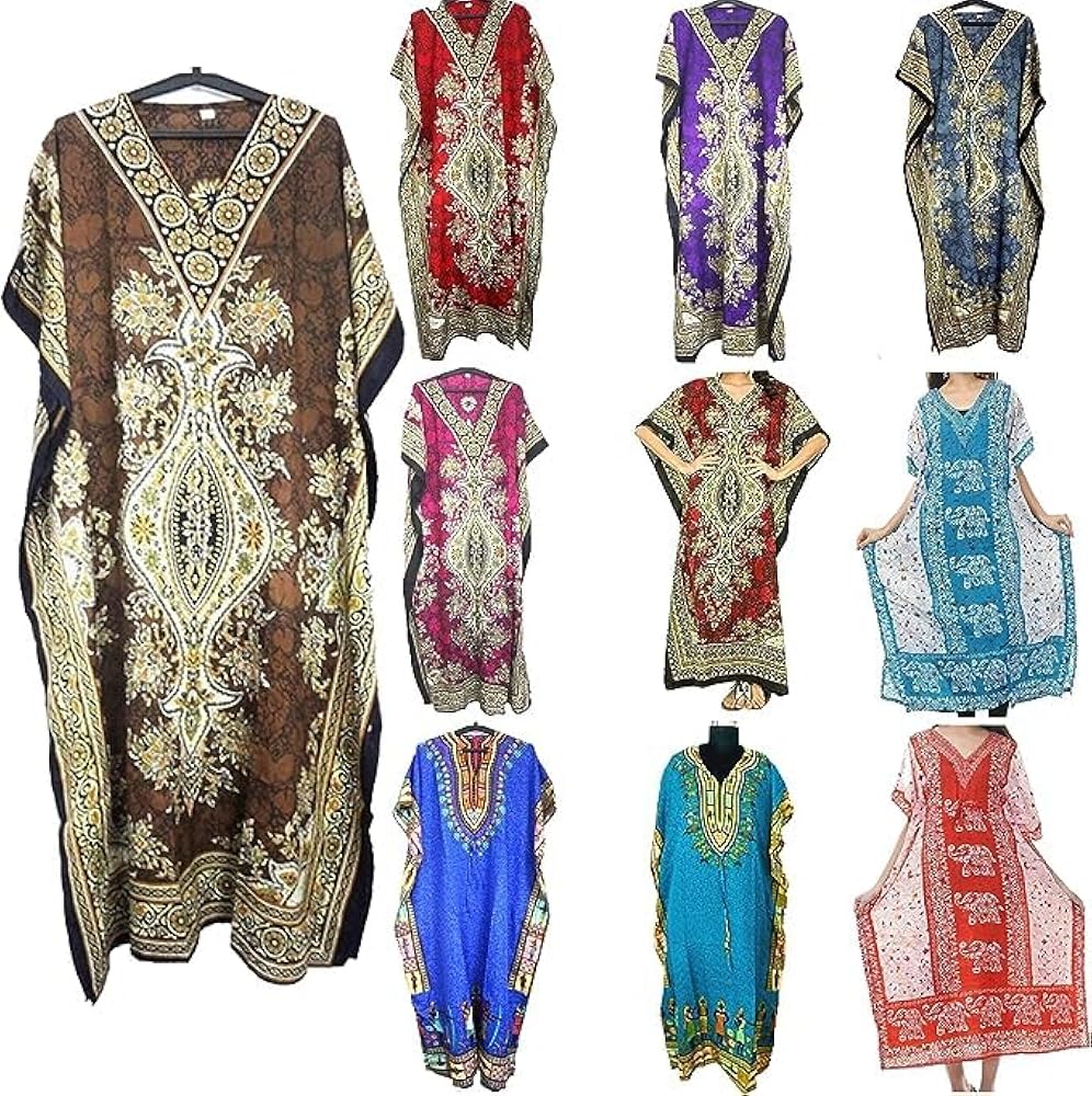 Long Mix Print Kaftan Wholesale Women One Size Maxi Dress Beach Kaftan