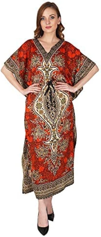 UKAL Combo Pack of 2 Women's Polyester Kaftan Dress Beach Cover Up Ladies Nightwear Nighty Gown Robe V-Neck Cover Up Dress (Free Size, Multicolor)