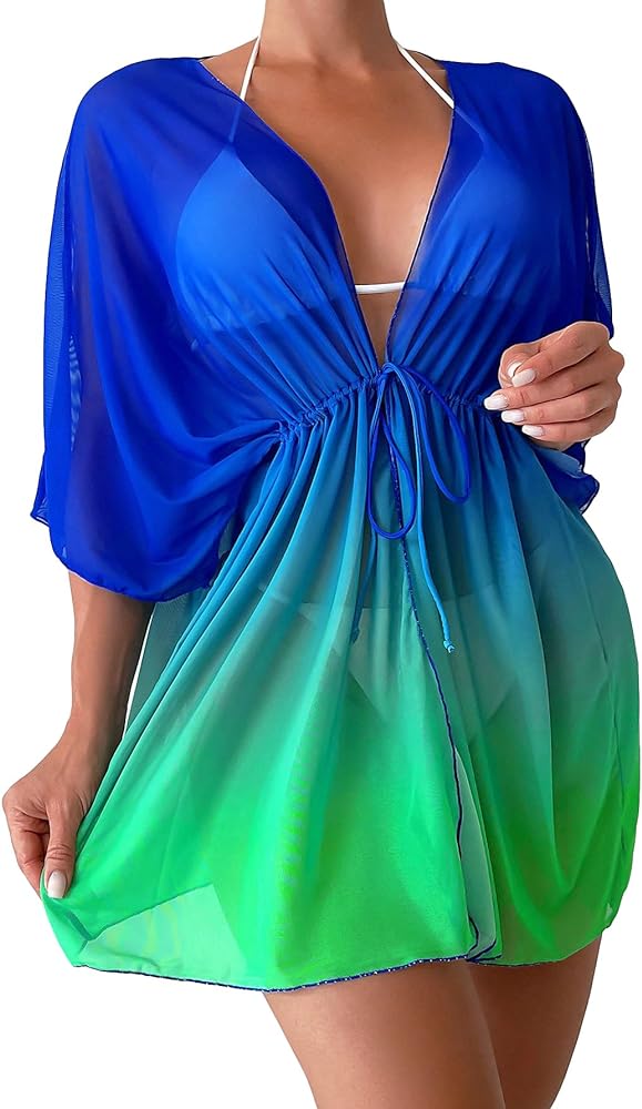 Verdusa Women's Sheer Tie Front Cardigans Beach Swimsuit Bikini Kimono Cover Up