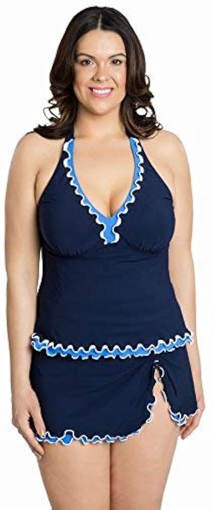 Profile by Gottex Women's Plus Size Blue Lagoon Halter Tankini Top Navy 18W