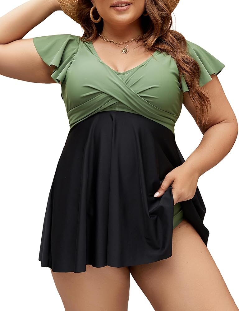 Edelqual Women's Plus Size Tankini Swimsuits Swim Dress Tummy Control Bathing Suits Two Piece Swimwear with Shorts 2024