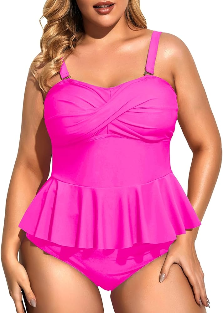 Daci Women Two Piece Plus Size Swimsuit with Bottom Peplum Tankini High Waisted Tummy Control Bathing Suit