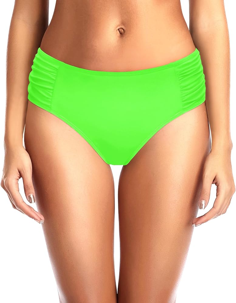 Tempt Me Women Bikini Bottoms Mid Waist Bathing Suit Swimsuit Ruched Swim Bottom