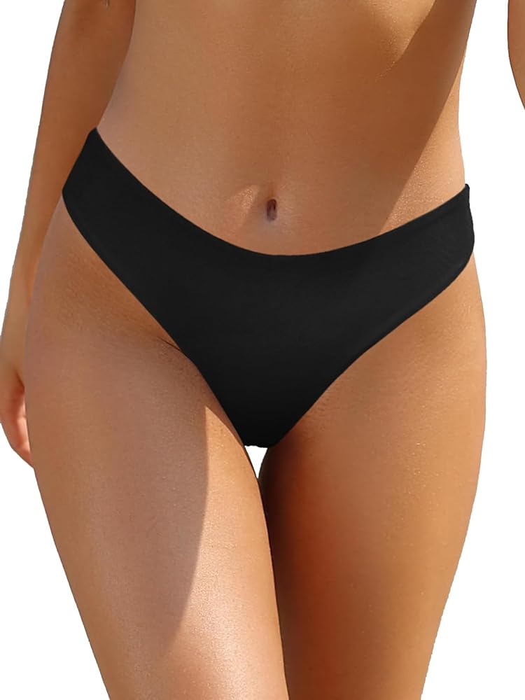 SHEKINI Women's High Waisted Thong Bikini Bottom U Cut Brazilian Swimsuit Bottom