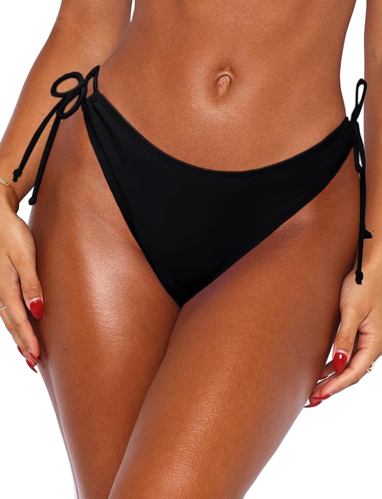 Bikini Bottoms for Women Full Coverage Bathing Suit Swim Bottom Thong Bikinis Black