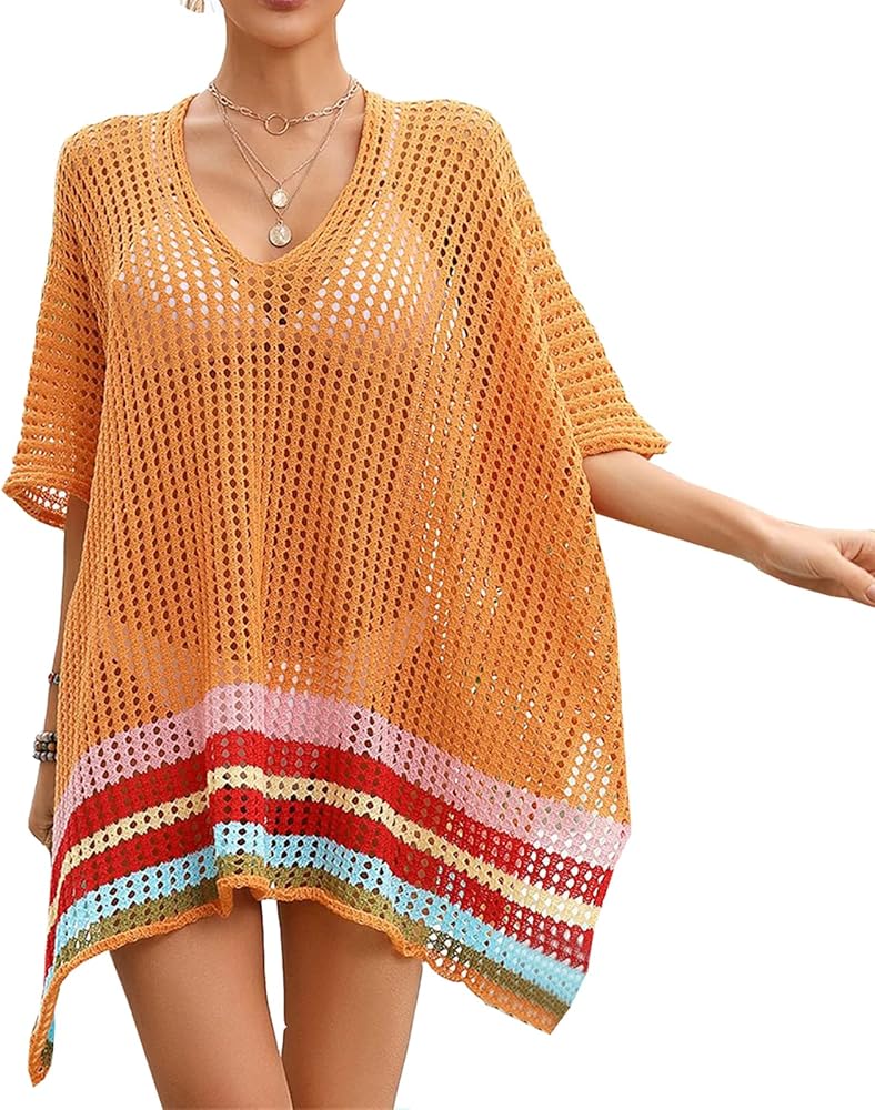 Women's Crochet Hollow Out Split Beach Cover Up Dress Summer Swimwear Knitted Beach Dresses