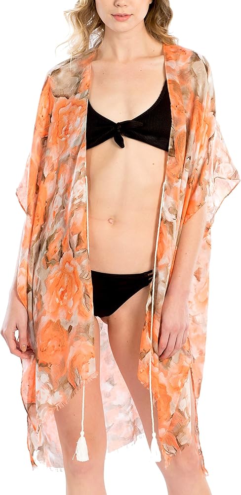 MIRMARU Women's Floral Print Swimsuits Bikini Cover Up Summer Beach Swimwear, Bikini Beachwear Kimono Cardigan.