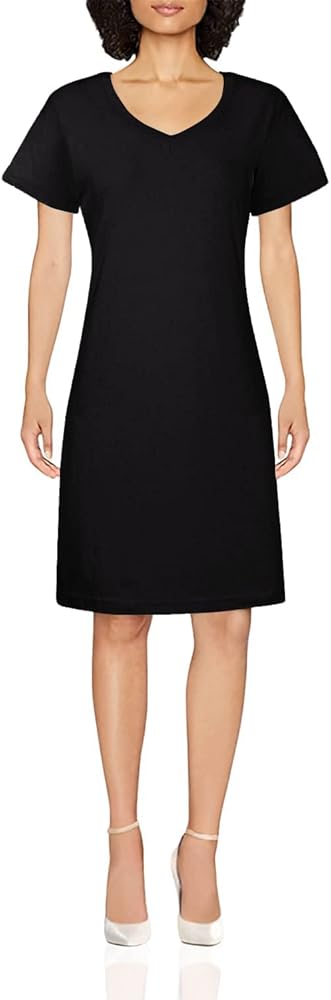 AquaGuard Women's Fine Jersey Crossover Short Sleeve V-Neck Coverup Dress, Black, S/M