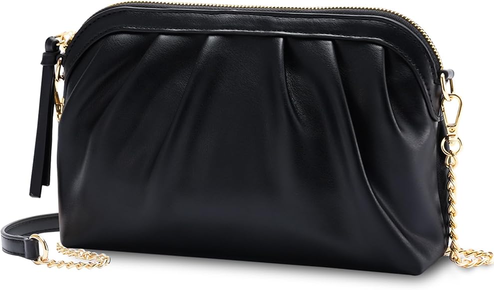 VASCHY Bolso Fiesta Mujer, Bolso de Mano Moda Cartera de Mano de Cuero Vegano Bolso de Hombro Bolso Bandolera Clutch Fruncido para Ceremonia Boda Novia Baile Fiesta