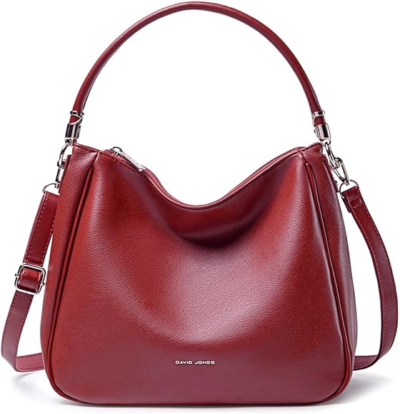 David Jones Hobo - Bolso de mano para mujer, bandolera, piel sintética sintética, tamaño mediano, con asa larga, estilo urbano clásico, práctico, rojo, talla única, Elegante