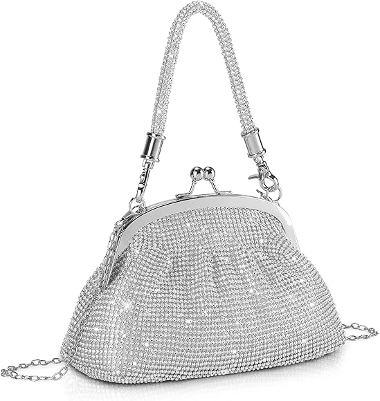 BAIGIO Bolso de Boda, Clutch Mujer Fiesta Carteras de Mano Ceremonia Bolso de Noche Embrague Bandolera con Cadena Novia, Diamantes