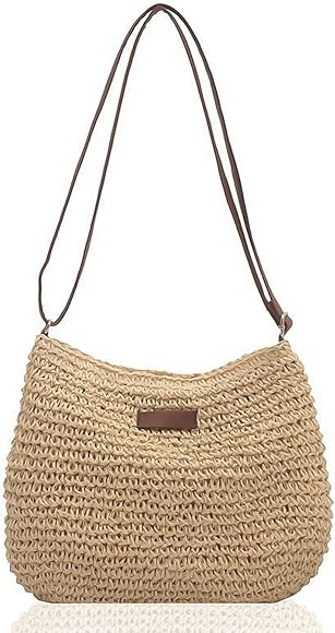 TAFACE 1 bolso bandolera de paja para mujer, bolso de playa de verano, bolso de hombro moderno con cremallera y correa ajustable, adecuado para viajes a la playa, vacaciones, citas (beige), beige,