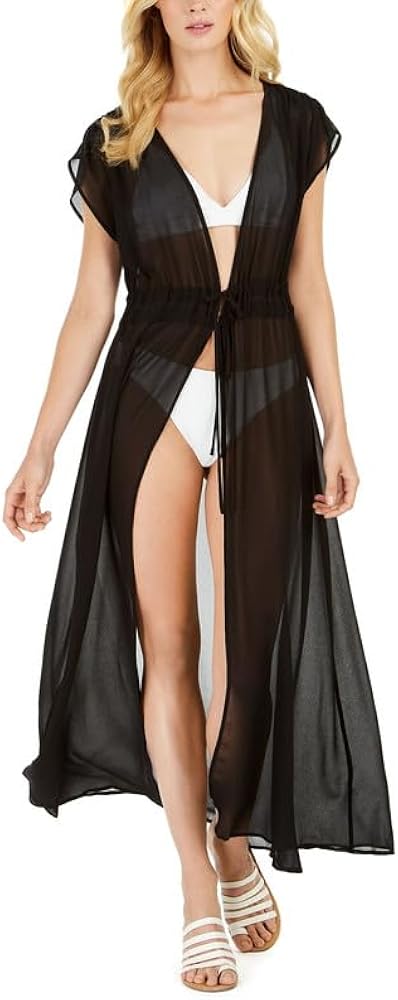 Calvin Klein Women's St. Tropez Solid Tie-Front Maxi Dress Cover-Up (Black, Medium)