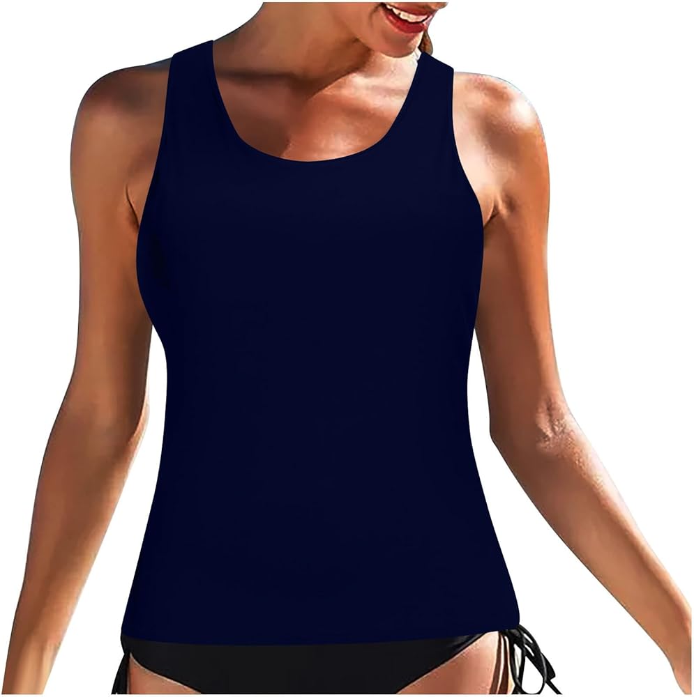 Tankini Tops for Women Swimwear Top Only Tummy Control Athletic Swimsuit Tank Top Modest High Neck Swim Tankini Top