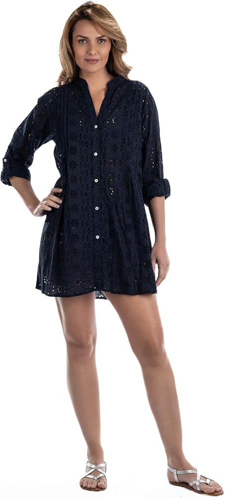 Dotti Maya | Beach Shirt Dress (Roll-tab Cuffs and Button-Down Front)