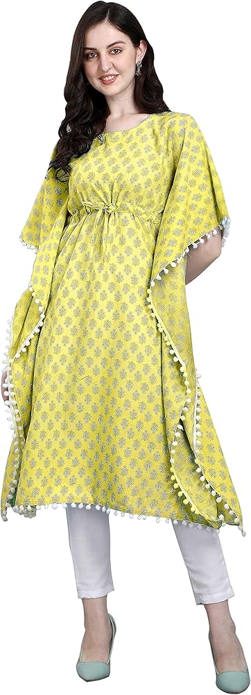 Kaftans for Womens Ladies Dresses Printed Boho Oversized Kimono Tunic Beach Party Longewear Nightgown Sleepwear Women Dress (as1, alpha, m, regular, regular, Yellow, Large)