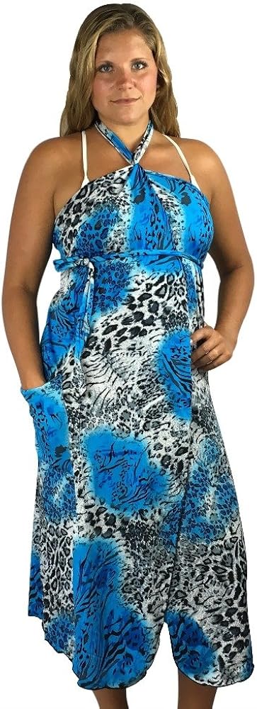 Dressed'n-case® Cover-up & Bag in One! Multi-wear Beach Dress: Blue Long