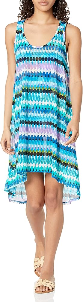 Profile by Gottex Women's Standard Moroccan Escape Round Neck Mesh Dress, Multi/Blu, XL