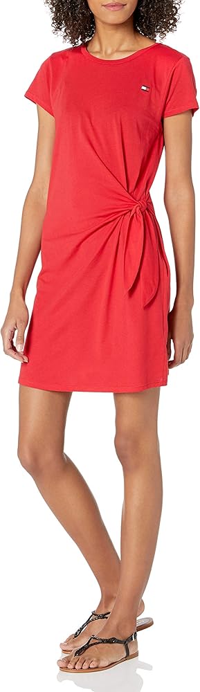 Tommy Hilfiger Women's Short Sleeve Swimsuit Beach Cover Up Dress, Scarlet, Large