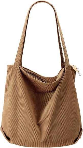 VOSSOT Bolso de mano de pana para mujer, bolso de la compra, bolso grande con cremallera, bolsillos de pana, bolsa de tela, para universidad, escuela, trabajo, oficina, viajes, compras, vida cotidiana