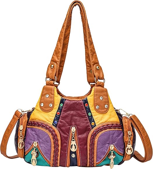 PORRASSO Bolsos de Mujer Moda Bolso de Hombro Bolso Hobo Bolso Bandolera de Cuero PU Suave Señora Bolso de Mensajero para Compras Escuela Oficina Multicolor