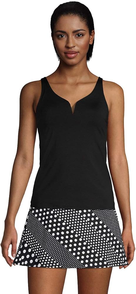 Lands' End Womens Chlorine Resistant V-Neck Sweetheart Tankini Top Black Regular 4