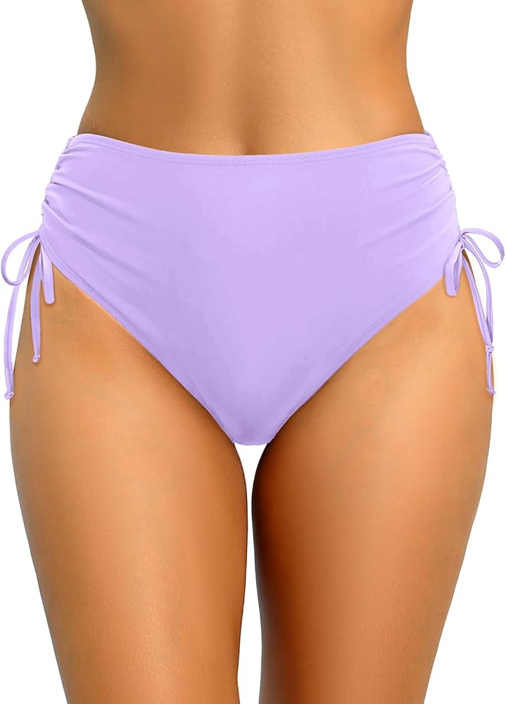 Zmart Womens High Waist Bikini Bottoms - Tie Side Full Coverage Bathing Suit Bottom String Swimsuit