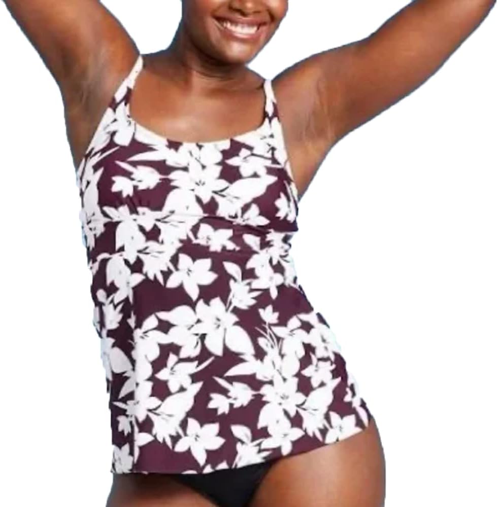 Women's Scoop Neck Adjustable Tankini Top - (Small, Floral Burgundy)