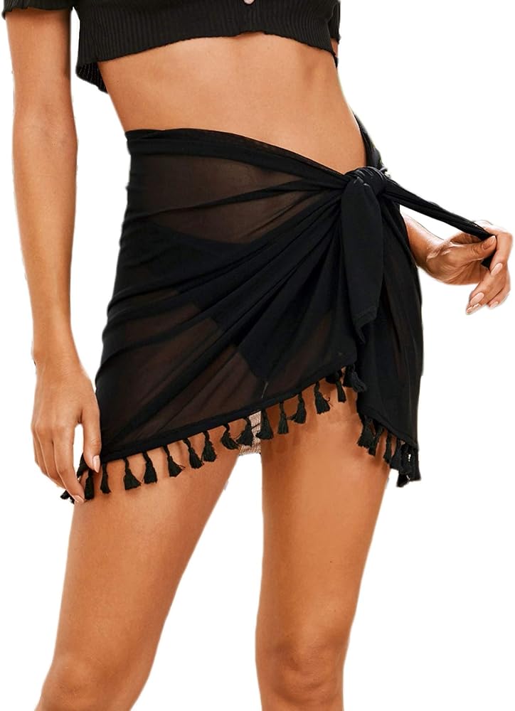 SweatyRocks Women's Short Sarongs Beach Wrap Sheer Bikini Wrap Chiffon Cover Ups for Swimwear