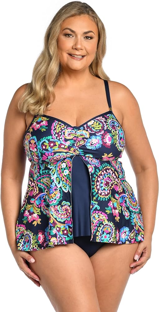 24th & Ocean Women's Standard Flyaway Front Tankini Swimsuit Top