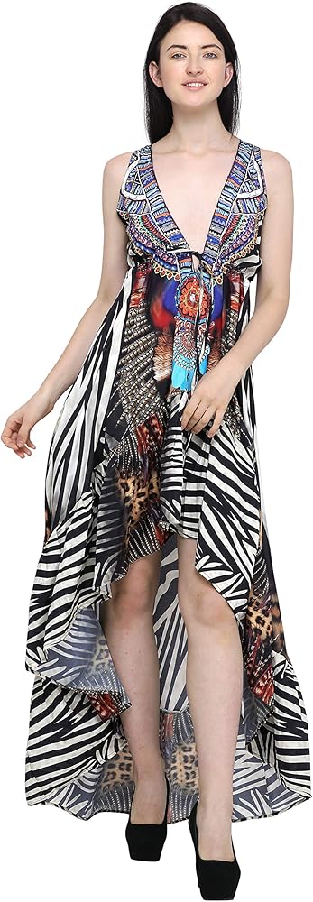 Multicolor Digital Printed Beachwear Multicolored Stones Womens Caftan