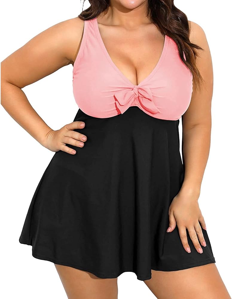 Daci Plus Size Two Piece Swim Dress Tankini Swimsuits for Women Flowy Bathing Suits with Boyshort