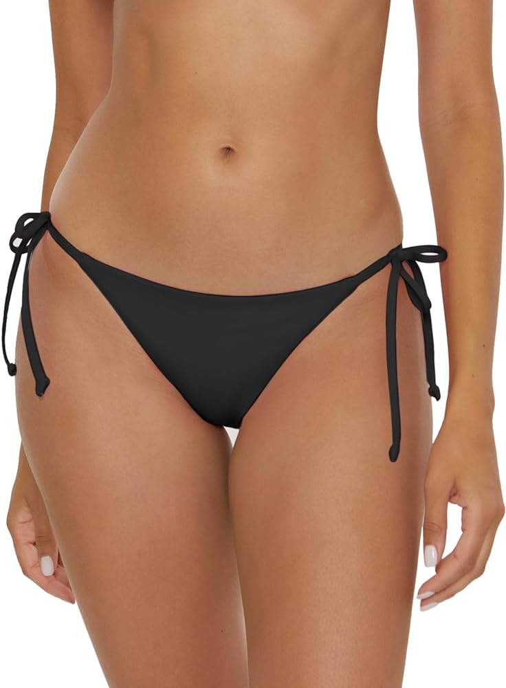 BECCA Women's Standard Color Code Tie Side Bikini Bottom, Cheeky Coverage, Swimwear Separates, Black, Small