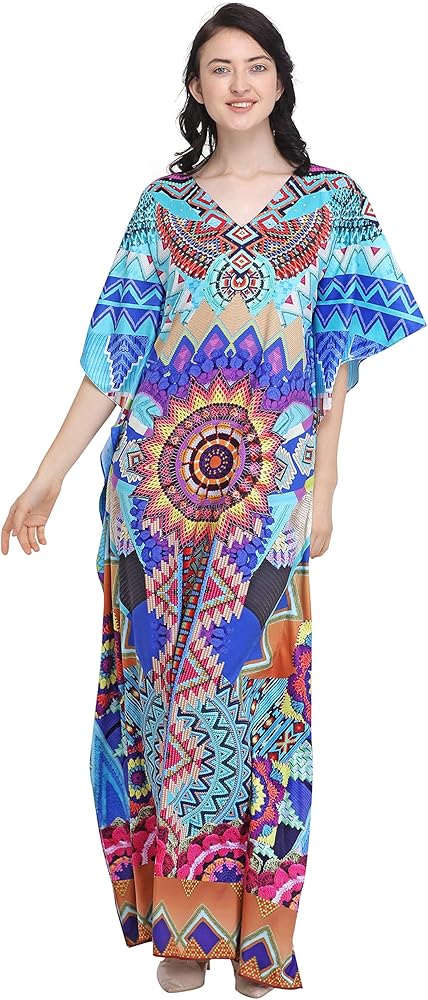 Blue Digital Printed Beachwear Multicolored Stones Womens Caftan