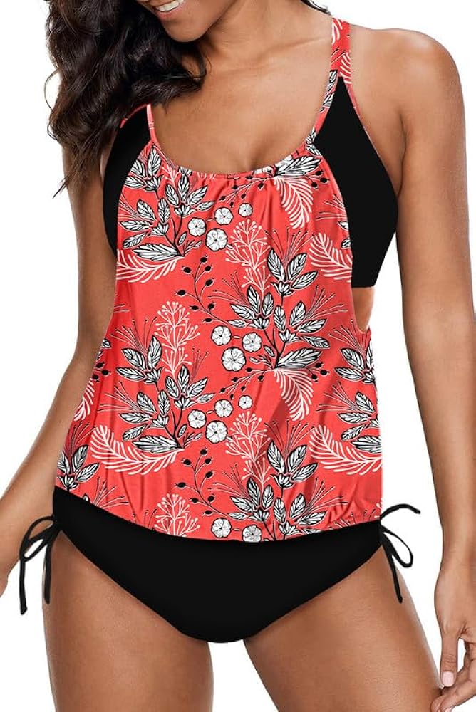 Dokotoo Womens 2024 Fashion Stripes Print Lined Up Double Up Tankini Sets Swimsuits Bathing Suit Swimwear (S-3XL)