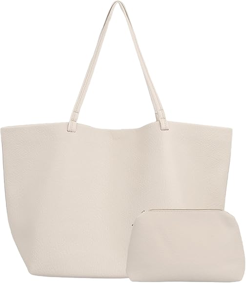 Bolsos de Mujer PU Cuero Grande, Portátil Bolso Universidad Mujer Con hebilla magnética, Bolso Bandolera Tote adecuado para ir a la escuela compras y citas, Suave y cómodo, Blanco