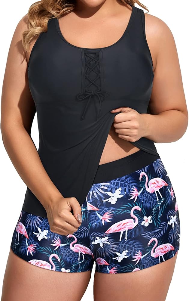 Holipick Two Piece Plus Size Tankini Swimsuits for Women Tummy Control Bathing Suits Athletic Tankini Top with Boy Shorts