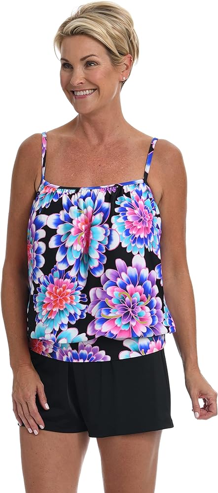 Maxine Of Hollywood Women's Standard Bandeau Tankini Swimsuit Top, Black//Mum's The Word, 12