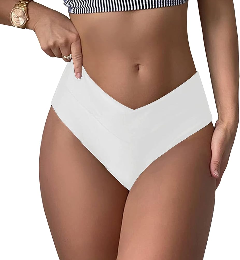 Women's V Cut High Waisted Bikini Bottom Ruched Butt High Leg Cut Swimsuit Bathing Suit Bottoms Briefs