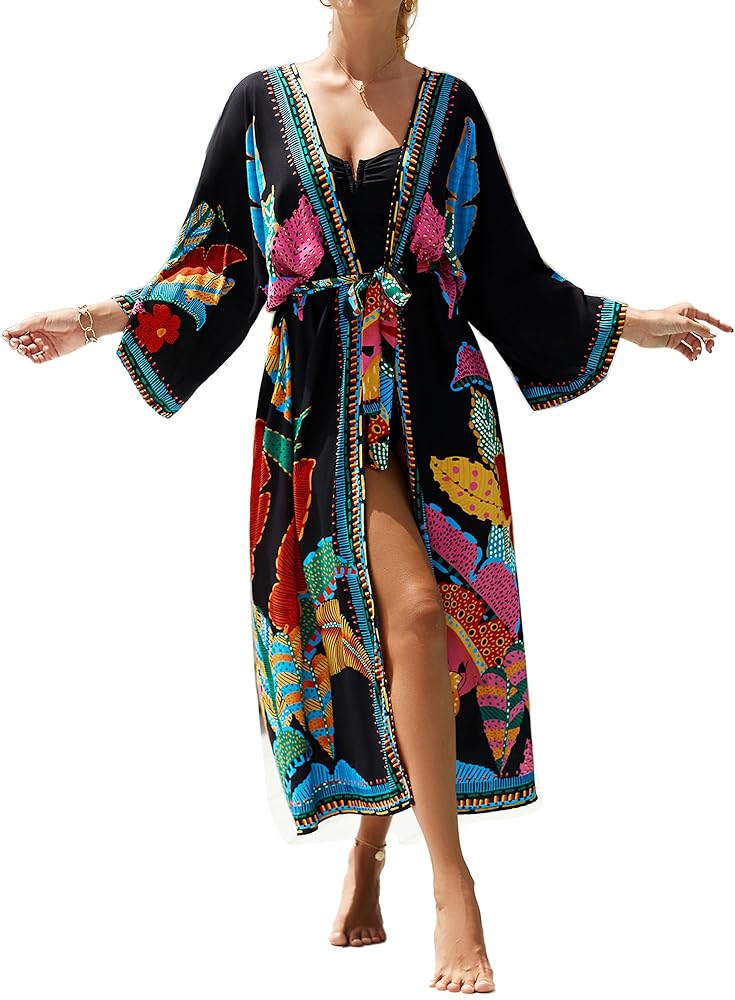 Bsubseach Kimonos Swimsuit Coverup for Women Beach Robe Long Pool Cover Up Colorful Dress for Swimwear