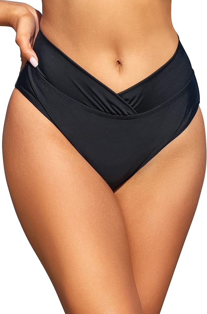 SHEKINI Women's Bikini Bottom Ruched Foldover Swimsuit High Waisted Swim Bottoms